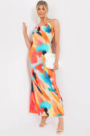 Abstract Cami Plisse Maxi Dress